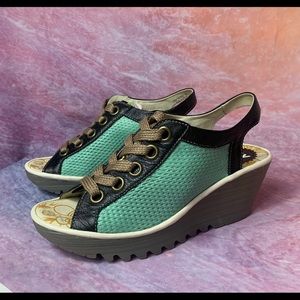 FLY LONDON YLFA Lace Up Wedge Sandals Women's Size US 9 EU 40